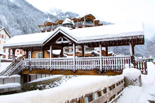 istock bridge in alpine Chamonix town, French Alps 641258378
