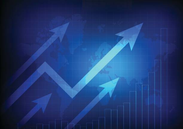 Vector : Increasing graph with world map on business background vector art illustration