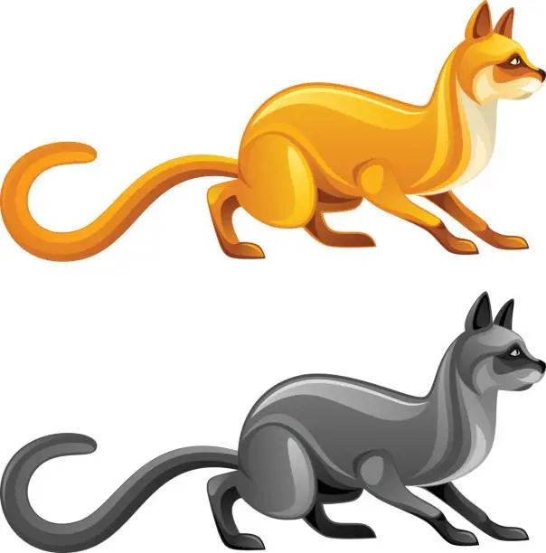 Vector illustration of Gray and red cat