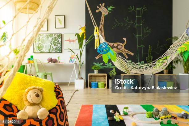 Jungle Kids Room With Hammock Stock Photo - Download Image Now - Domestic Room, Child, Rainforest