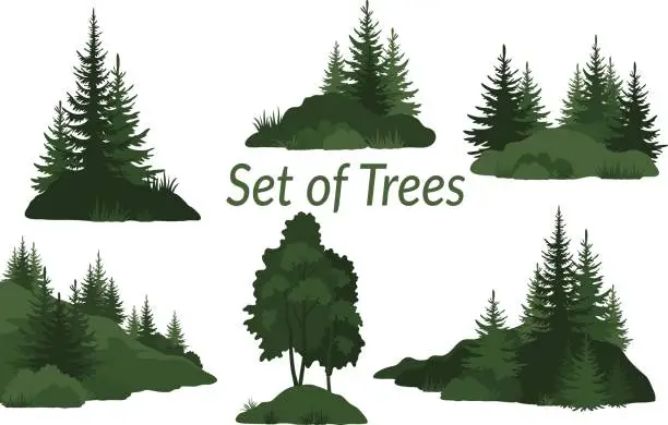 Vector illustration of Landscapes with Trees Silhouettes