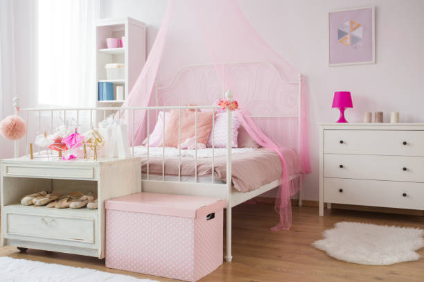 istock Pink and white princess bedroom 641272684