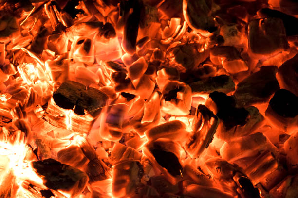 istock Burning firewood in the fireplace close up, BBQ fire, 641273494