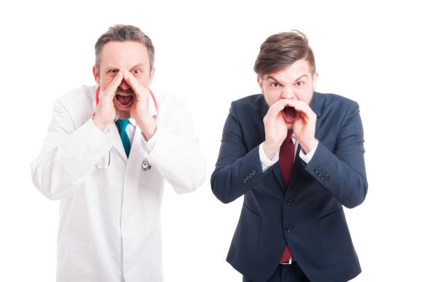 istock Angry medic or doctor and business man 641277550