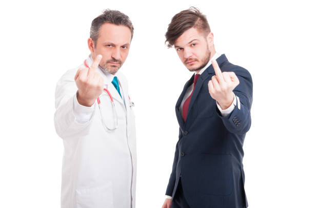 istock Doctor and lawyer doing rude gesture 641277628
