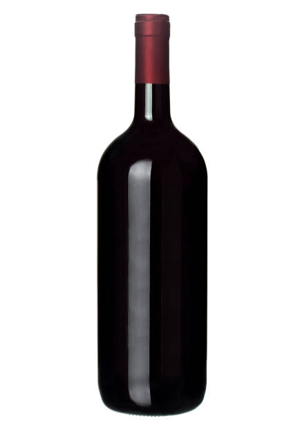 istock Glass bottle of wine with a red neck without label. 641278010