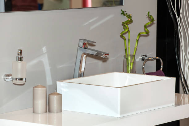 istock Classic ceramic bath sink with chrome faucet 641280964