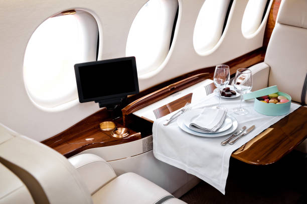istock Flying by business class aircraft 641281482