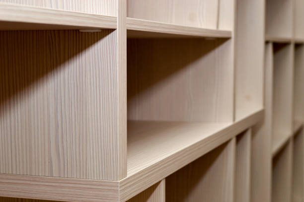 istock beige wooden shelves, home interior 641286340