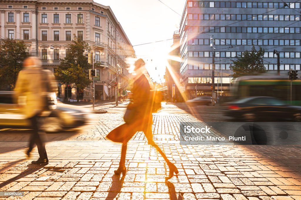 Motion blur of People Walking in the City Motion blur of People Walking in the City of Helsinki Finland Stock Photo