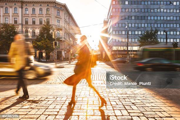 Motion Blur Of People Walking In The City Stock Photo - Download Image Now - Finland, City, People