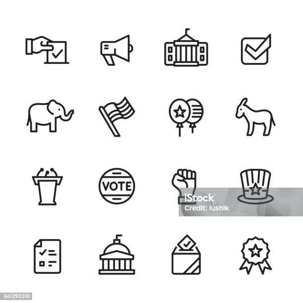 Politics Outline Icon Set Stock Illustration - Download Image Now - American Flag, Elephant, USA