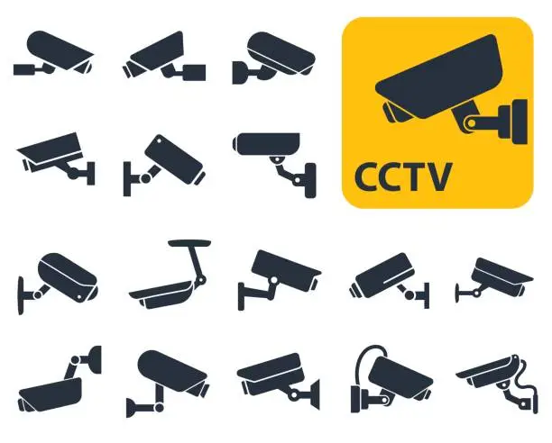 Vector illustration of security camera icons, video surveillance