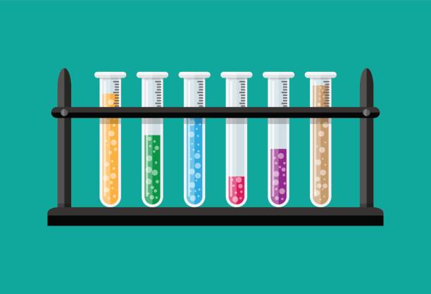 illustrazioni stock, clip art, cartoni animati e icone di tendenza di provette in vetro in rack - science botany chemistry formula