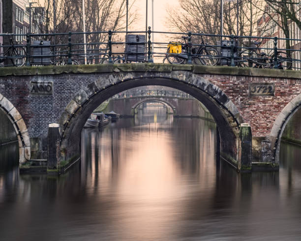 Historical bridges on Leidsegracht canal Amsterdam stock photo