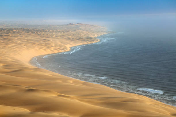 Large sand dunes in a desert from the air