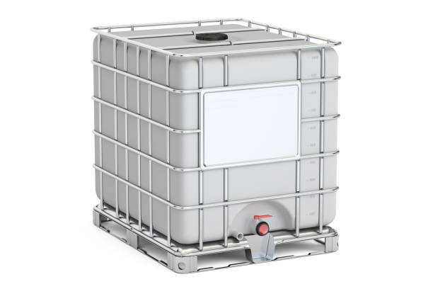 intermediate bulk container closeup, 3d-rendering isolierten auf weißen hintergrund - behälter stock-grafiken, -clipart, -cartoons und -symbole