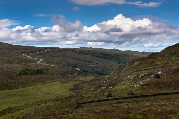 istock Single lane road B869 meanders through Assynt Peninsula, Scotland. 641309980