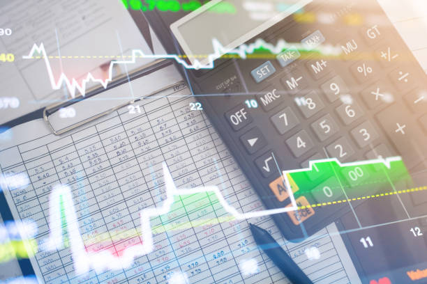 istock Business man using  technical equipment analysis market and finance economic 641312812