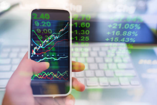 istock Business man using  technical equipment analysis market and finance economic 641313372