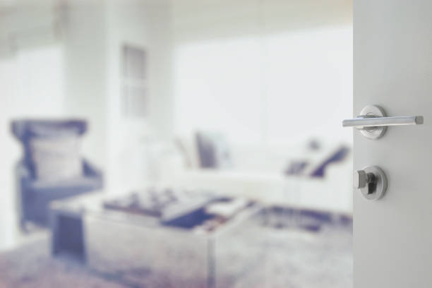 istock opened white door to modern living room interior as background 641316920