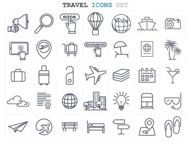 Travel and Tourism icons set flat design Travel and Tourism icons set flat design. vector illustration eps-10. conceptual symbol stock illustrations