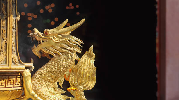 istock Golden Dragon Sculpture in shrine 641319392