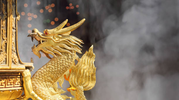 istock Golden Dragon Sculpture in shrine 641319416