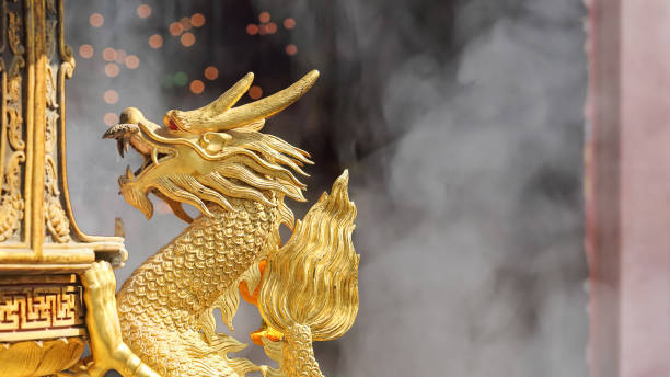 istock Golden Dragon Sculpture in shrine 641319452