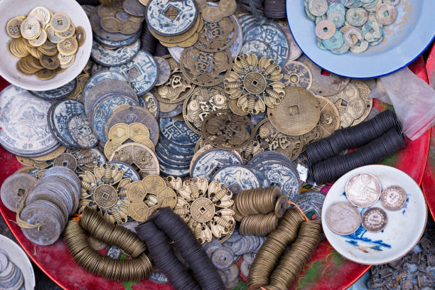 istock Old coins for sale in Hanoi Old Quarter 641320090