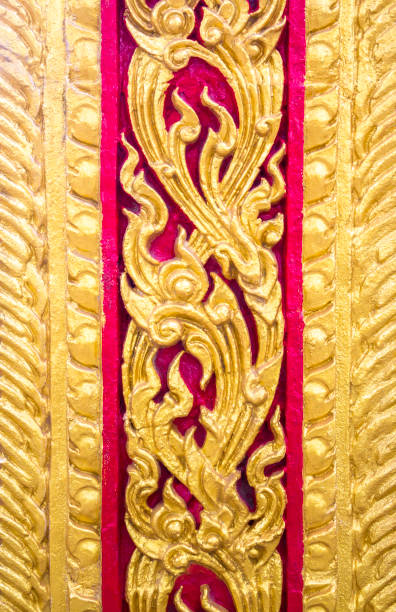 istock Golden thai art wall sculpture 641322350