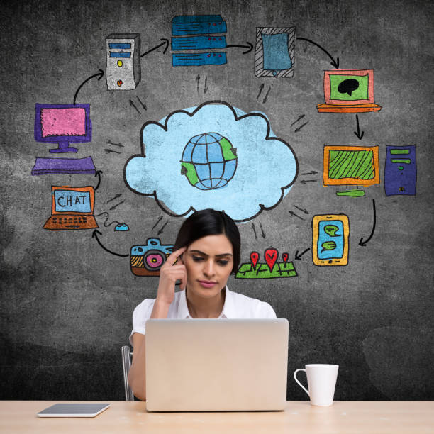 istock Businesswoman with cloud service network 641323194