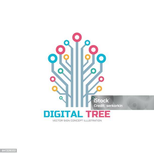 Tree Digital Design Digital Tree Vector Concept Illustration In Flat Style Stock ...