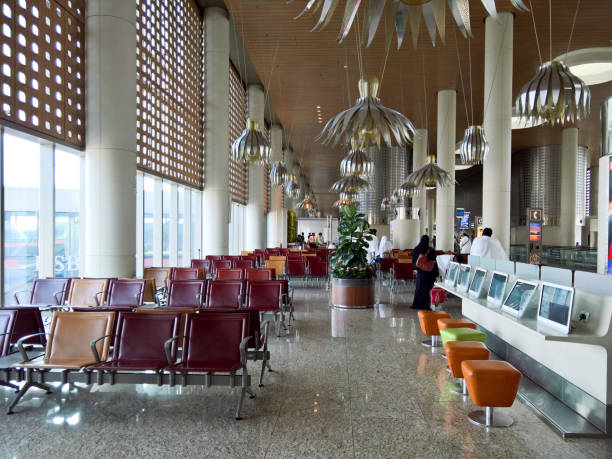 Mumbai, India - February 8, 2017: The Mumbai airport departure lounge in the new Mumbai airport in India.