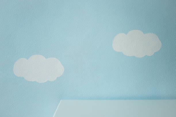 istock Baby wallpaper background of sky and clouds and an empty table 641331006