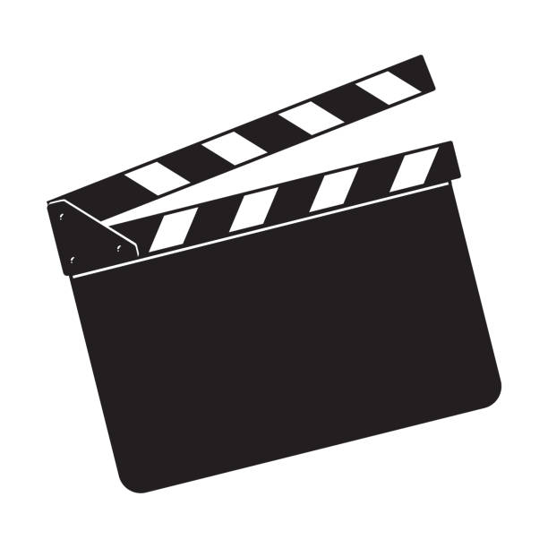 illustrazioni stock, clip art, cartoni animati e icone di tendenza di scheda clapper nera per la produzione cinematografica vuota - clapboard