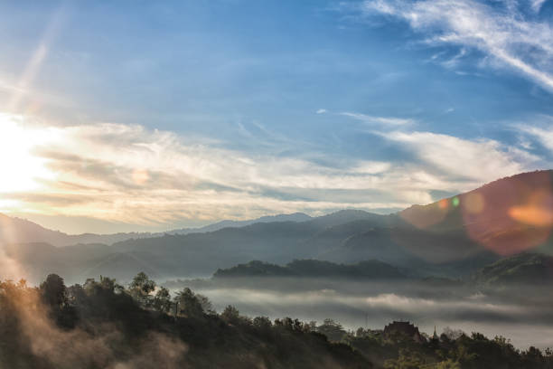 istock Beautiful Misty Morning with Beautiful Sunrise 641343264