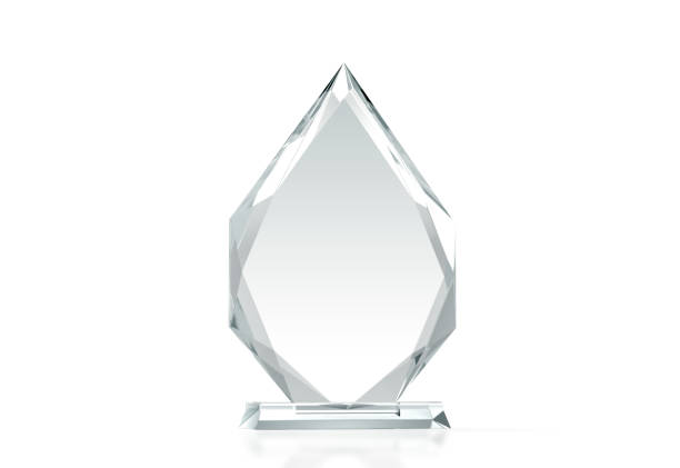 maqueta de trofeo cristal flecha en blanco forma, render 3d - cristal fotografías e imágenes de stock