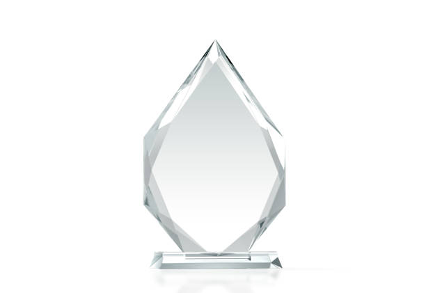 Blank arrow shape glass trophy mockup, 3d rendering Blank arrow shape glass trophy mockup, 3d rendering. Empty acrylic award design mock up. Transparent crystal prize plate template. Premium grand prix prise plaque, isolated on white, front view. crystal stock pictures, royalty-free photos & images