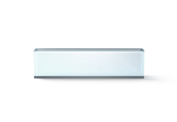 blank transparent glass desk block mockup, front view - acrylic imagens e fotografias de stock