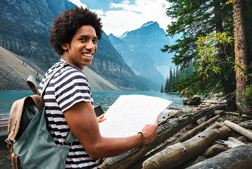 man hiking in banff park