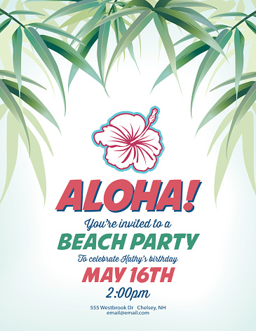 Pool Party Invitation Template With Palm Trees And Waves