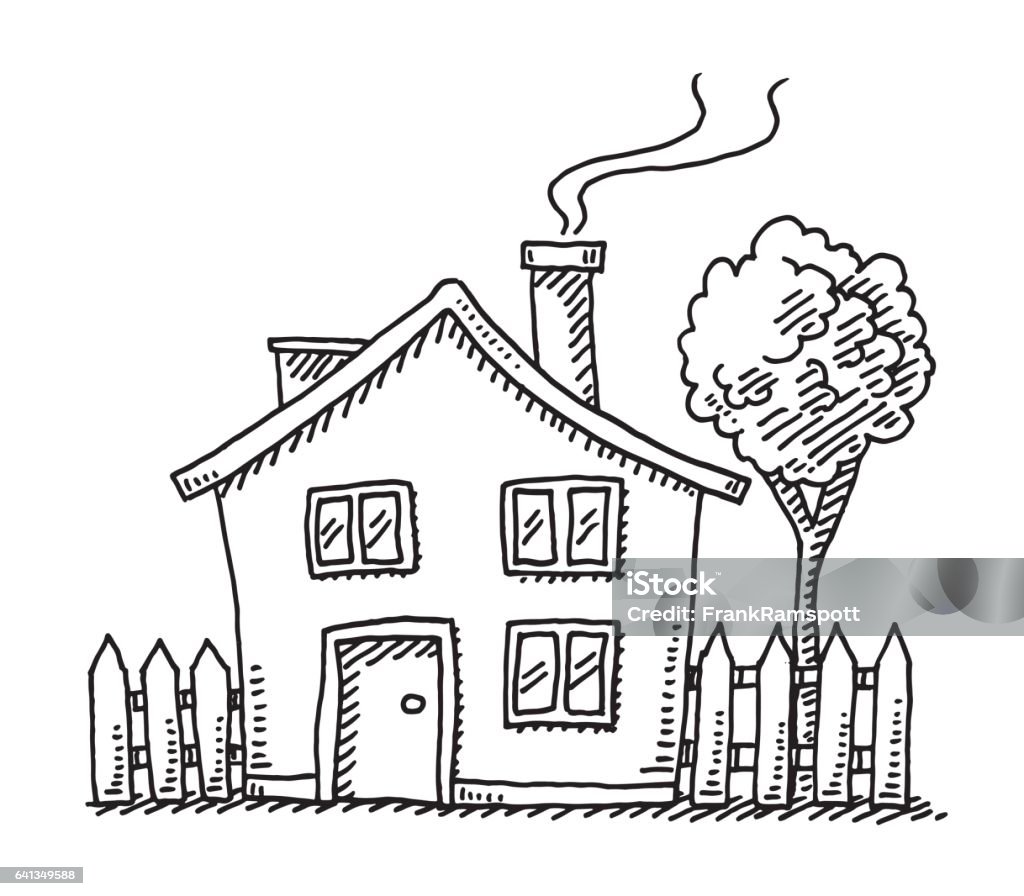 Little Cartoon House Drawing Hand-drawn vector drawing of a Little Cartoon House. Black-and-White sketch on a transparent background (.eps-file). Included files are EPS (v10) and Hi-Res JPG. House stock vector