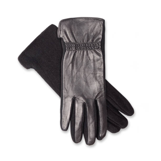 istock Black women's leather  gloves isolated on white 641349790