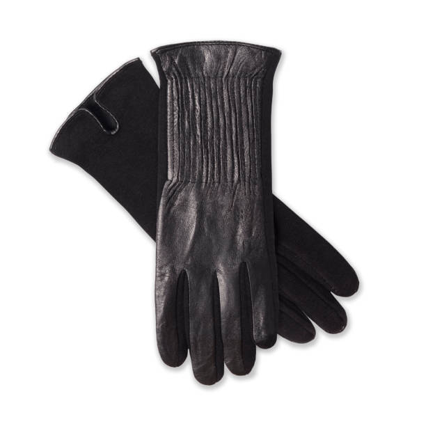 istock Black women's leather  gloves isolated on white 641349824