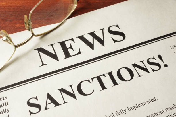 istock Newspaper with word news and sanctions. 641350378