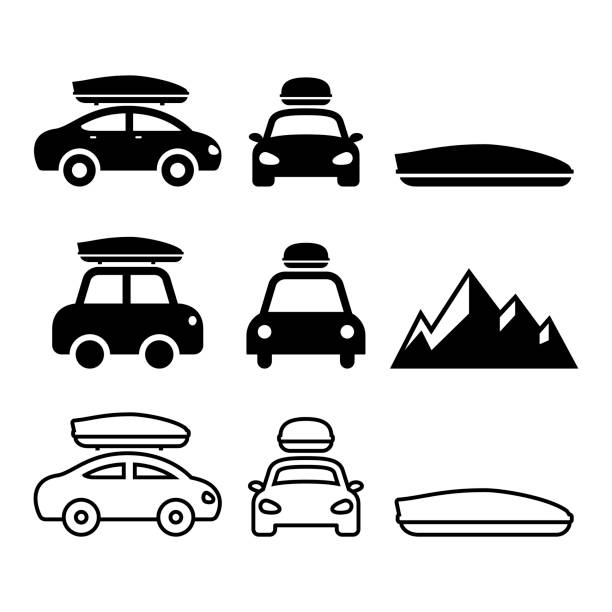 ilustrações, clipart, desenhos animados e ícones de caixa do telhado do carro, rack de teto ou ícones de vetor portador definido - rack