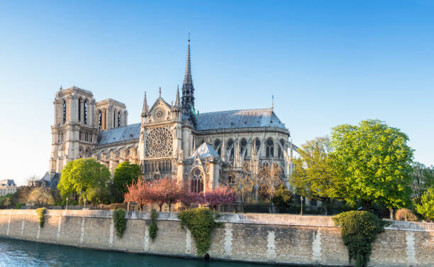 Notre Dame Cathedral in Paris on a bright afternoon in Spring stock photo