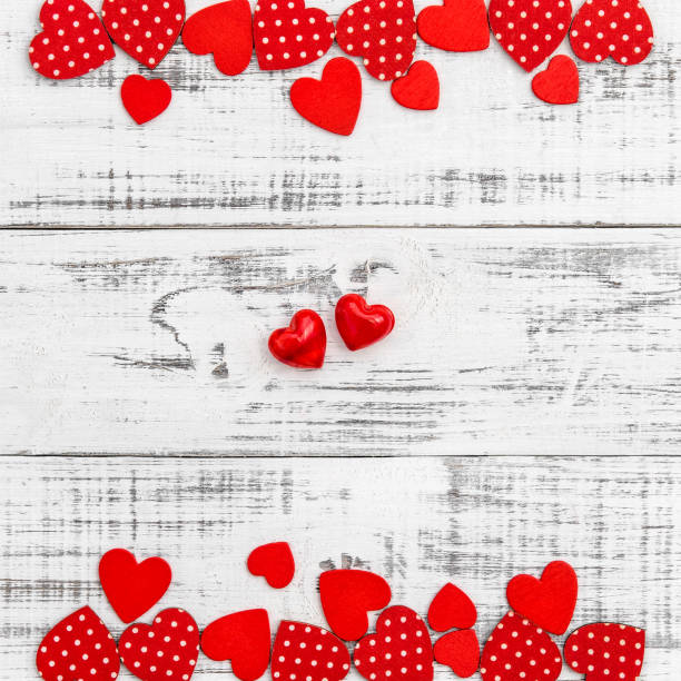 istock Valentines Day Decoration. Red Hearts on wooden background 641355852