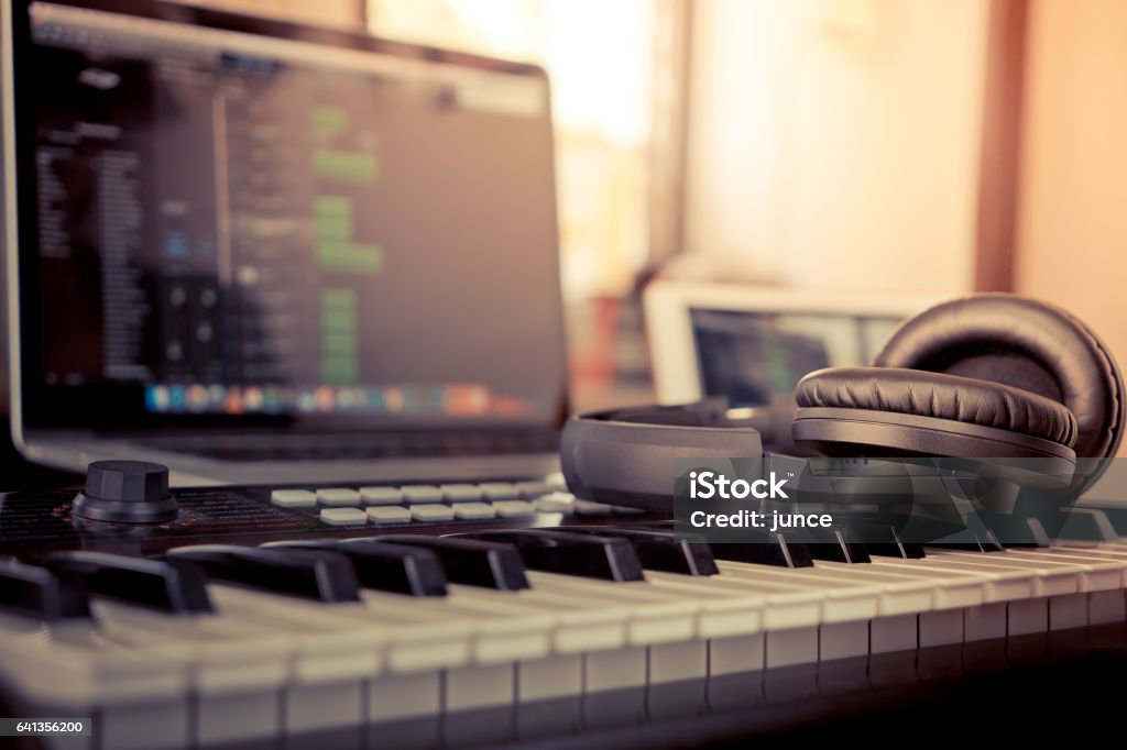 Home Computer music making computer programming Producer Stock Photo